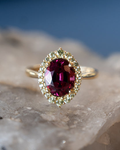 .74 Rhodolite Garnet & Peridot Cocktail Ring 14k