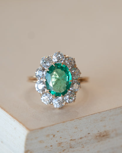 1.45 Antique Victorian Emerald & Diamond Ring 14k