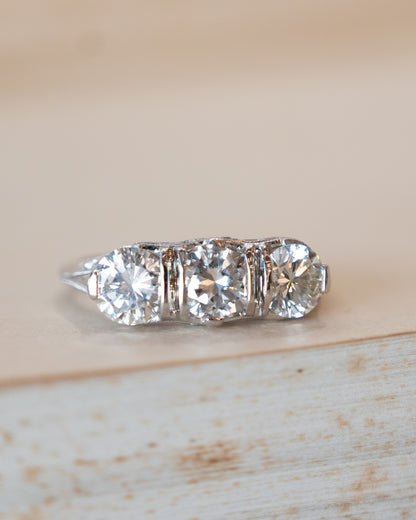 2.31 Vintage Art Deco Three Stone Engagement Ring 18k