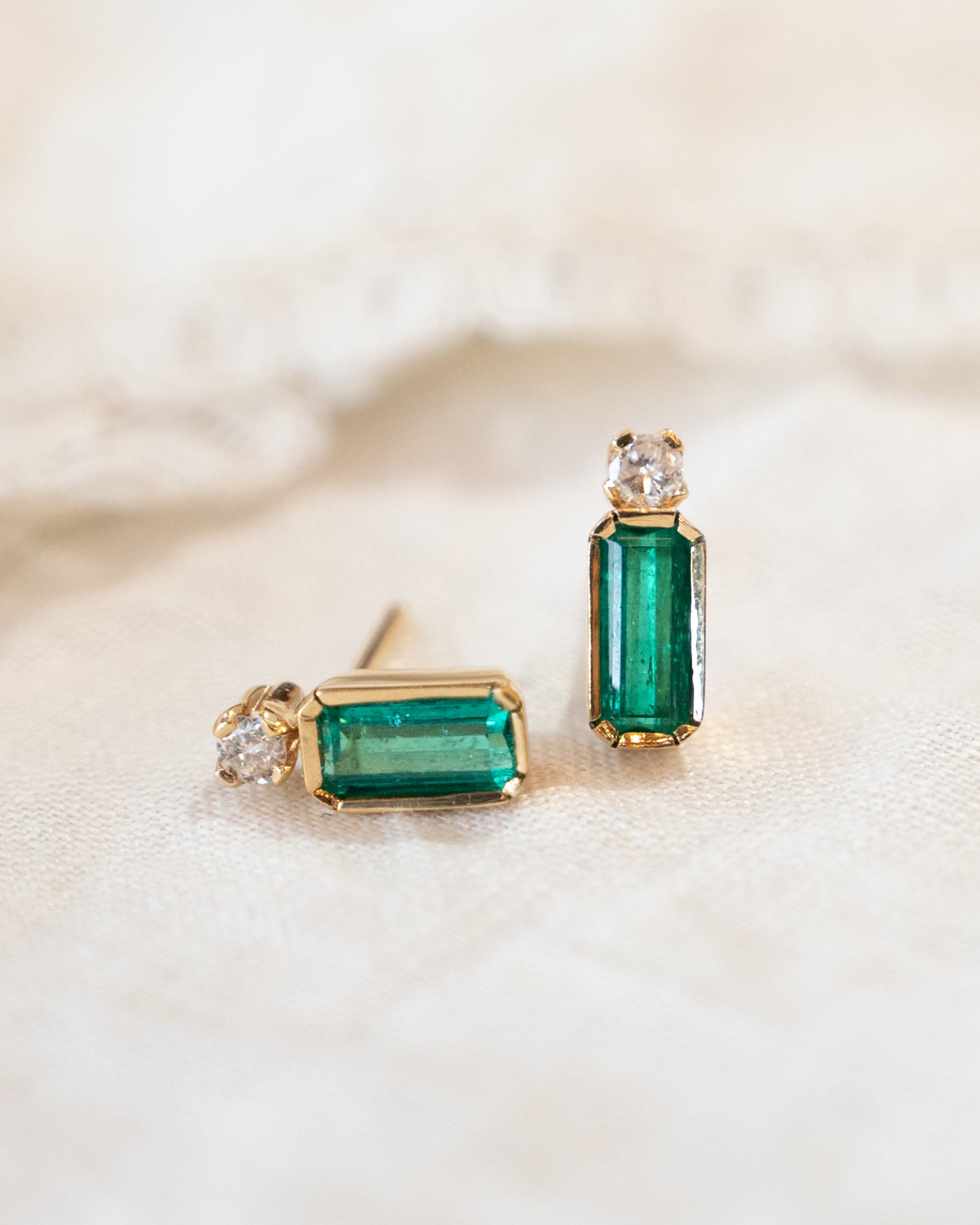 .80 Emerald Cut Emerald Stud Earrings 18k Yellow Gold