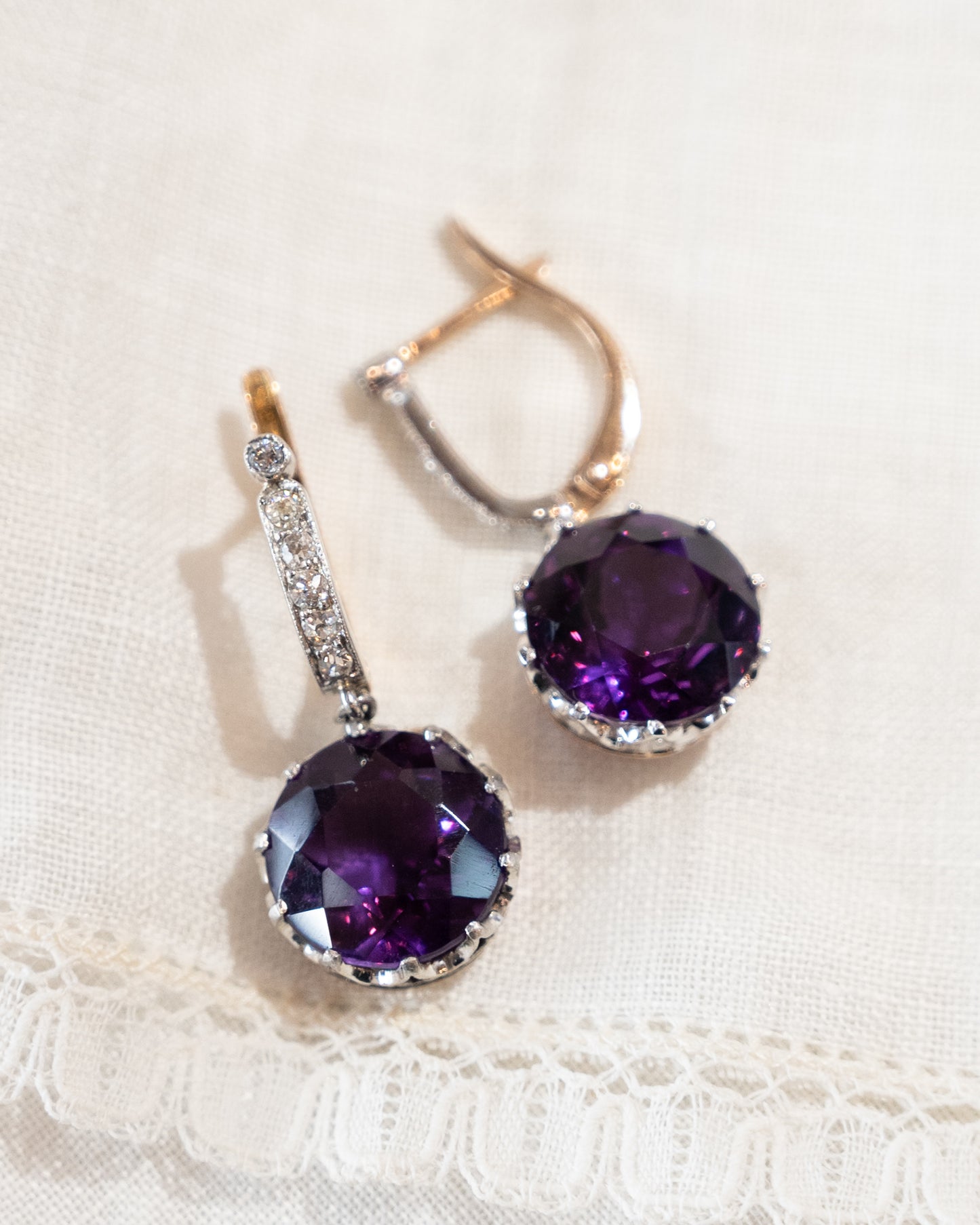 10.44 Amethyst & Diamond Drop Earrings 14k