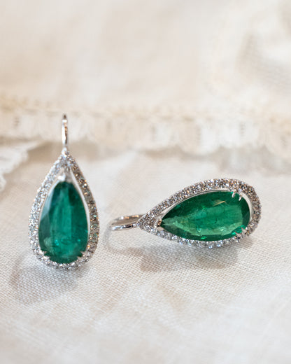 5.52 Pear Cut Emerald Drop Earrings 18k White Gold