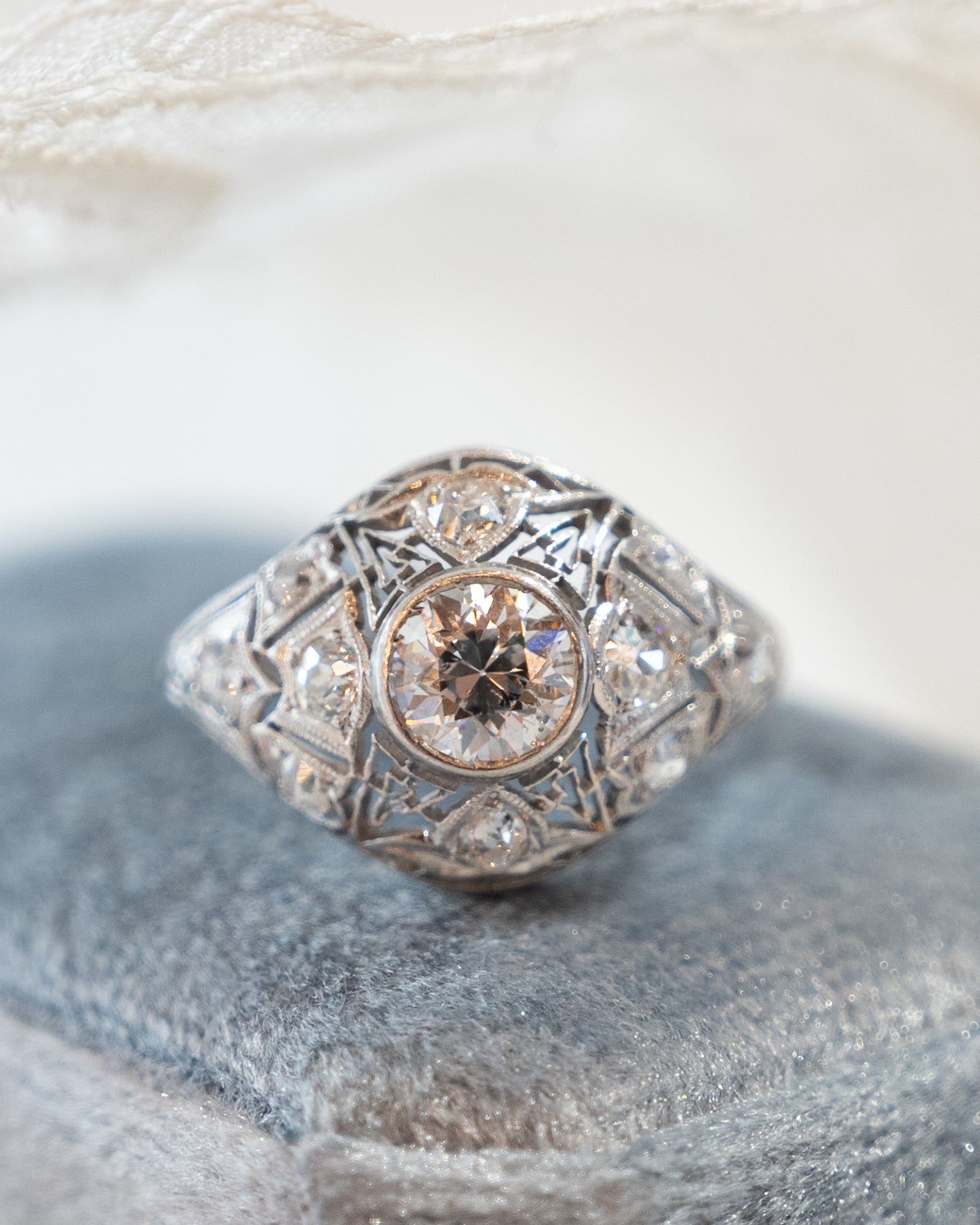 1.62 Antique Deco Diamond Cocktail Ring Platinum