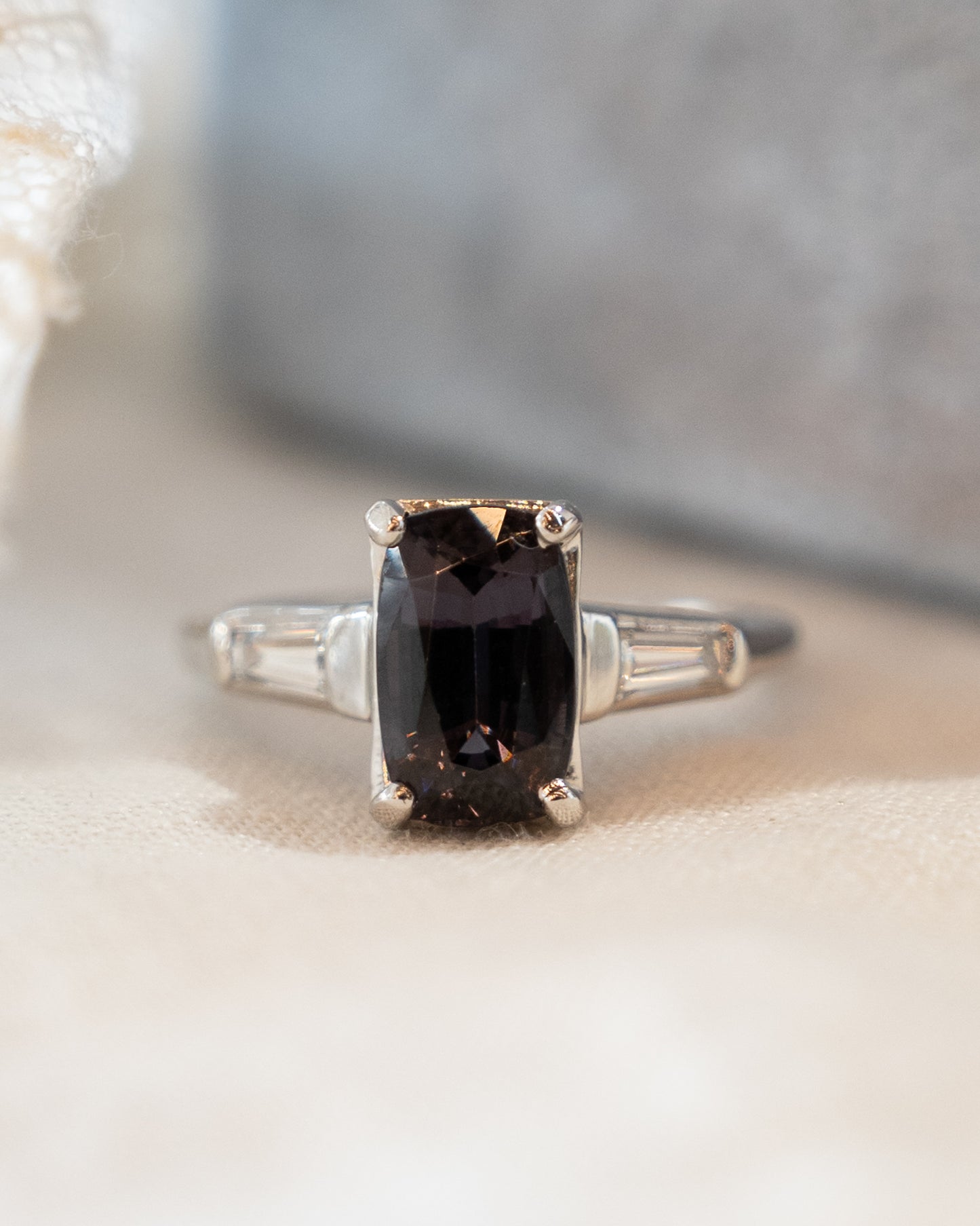 2.45 Vintage Cushion Cut Spinel Engagement Ring Platinum