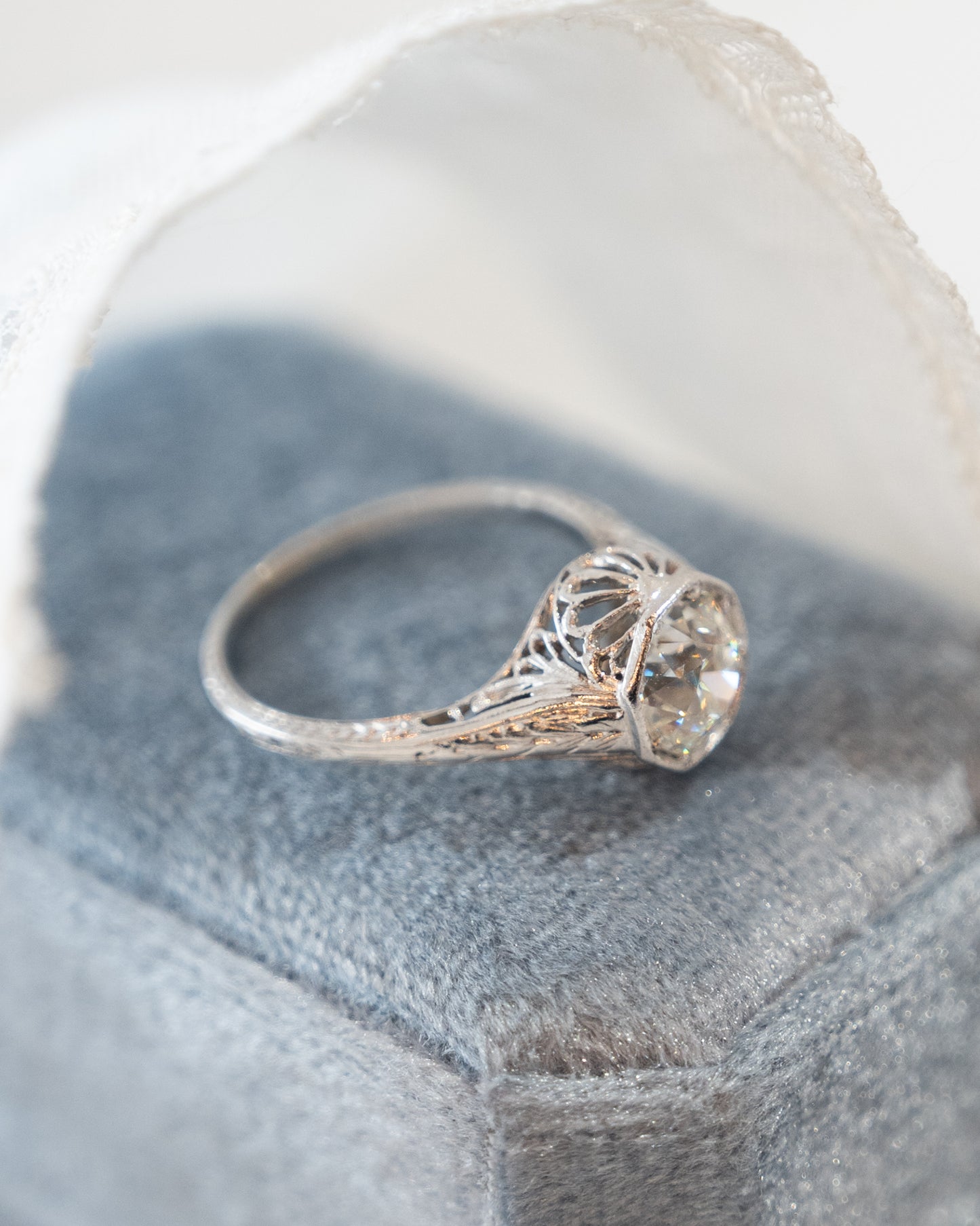 1.46 Vintage Old Euro Diamond Engagement Ring 18k