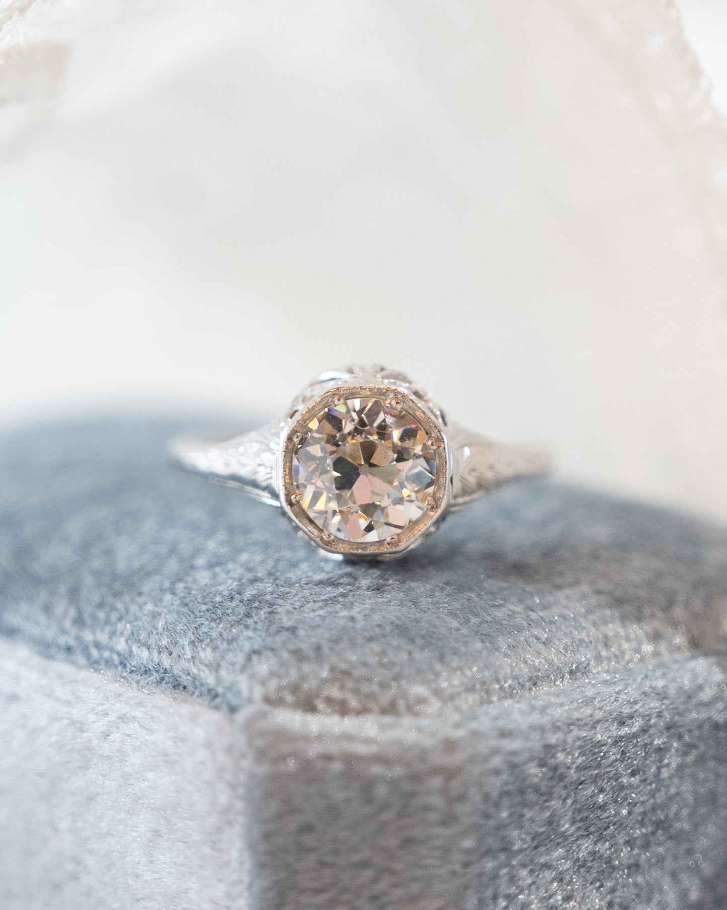 1.46 Vintage Old Euro Diamond Engagement Ring 18k