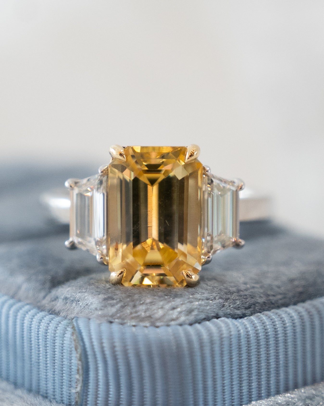 5.51 Emerald Cut Yellow Sapphire Engagement Ring 18k