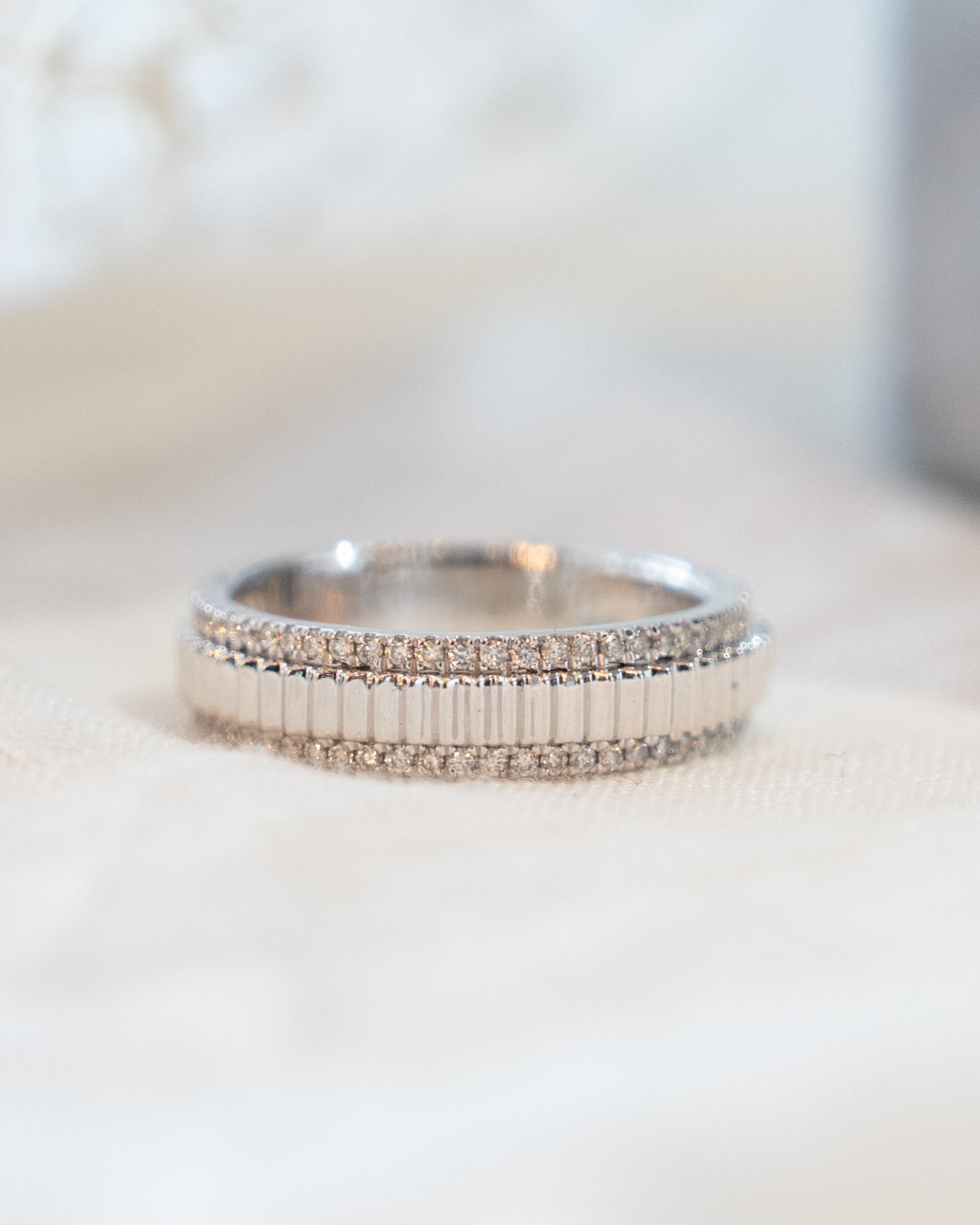 .24 Pave Diamond Coin Edge Wedding Band 14k