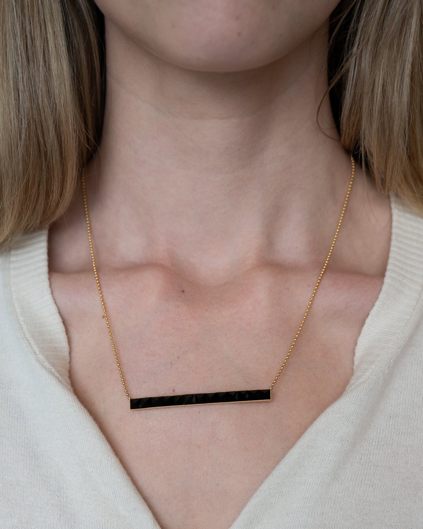 Victorian Black Onyx Mourning Pendant Necklace 14k