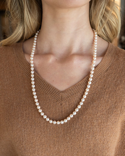 26 Inch Akoya Pearl Necklace 14k Yellow Gold