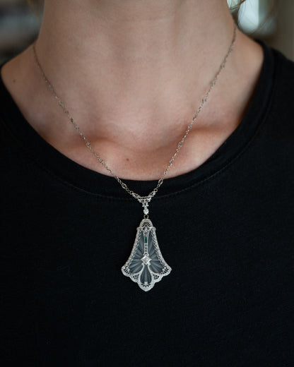 Antique Art Deco Camphor Glass Pendant 14k White Gold