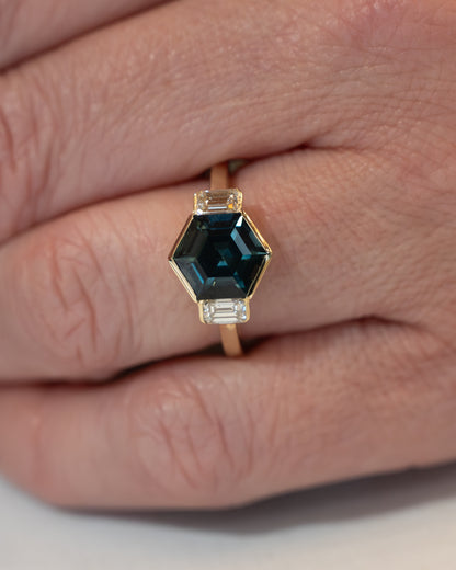 2.91 Hexagon Sapphire Engagement Ring in 14k