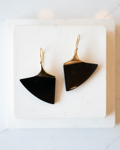 Geometric Black Onyx Dangle Earrings in 14k Yellow Gold