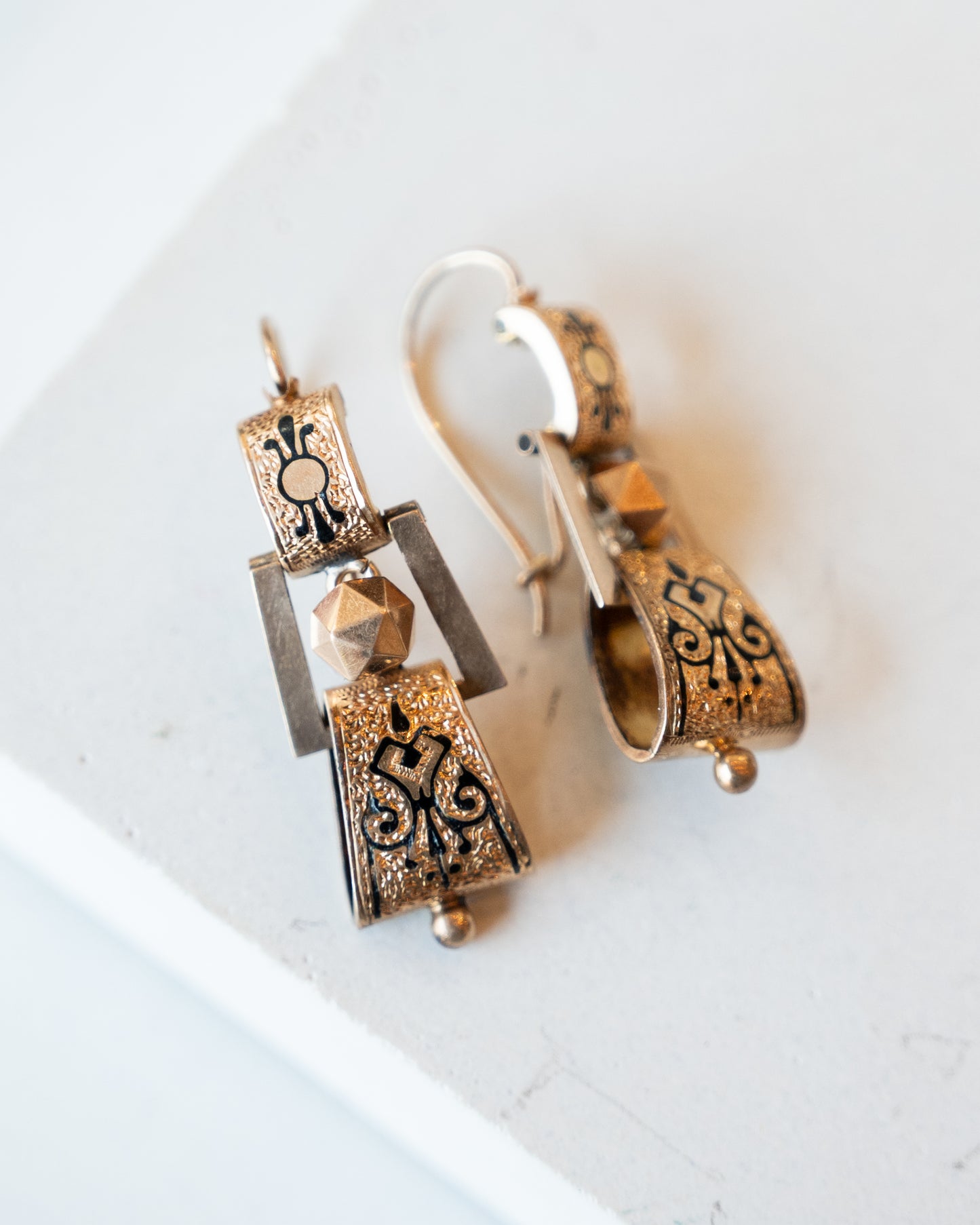Antique Victorian Enamel Drop Earrings in 14k