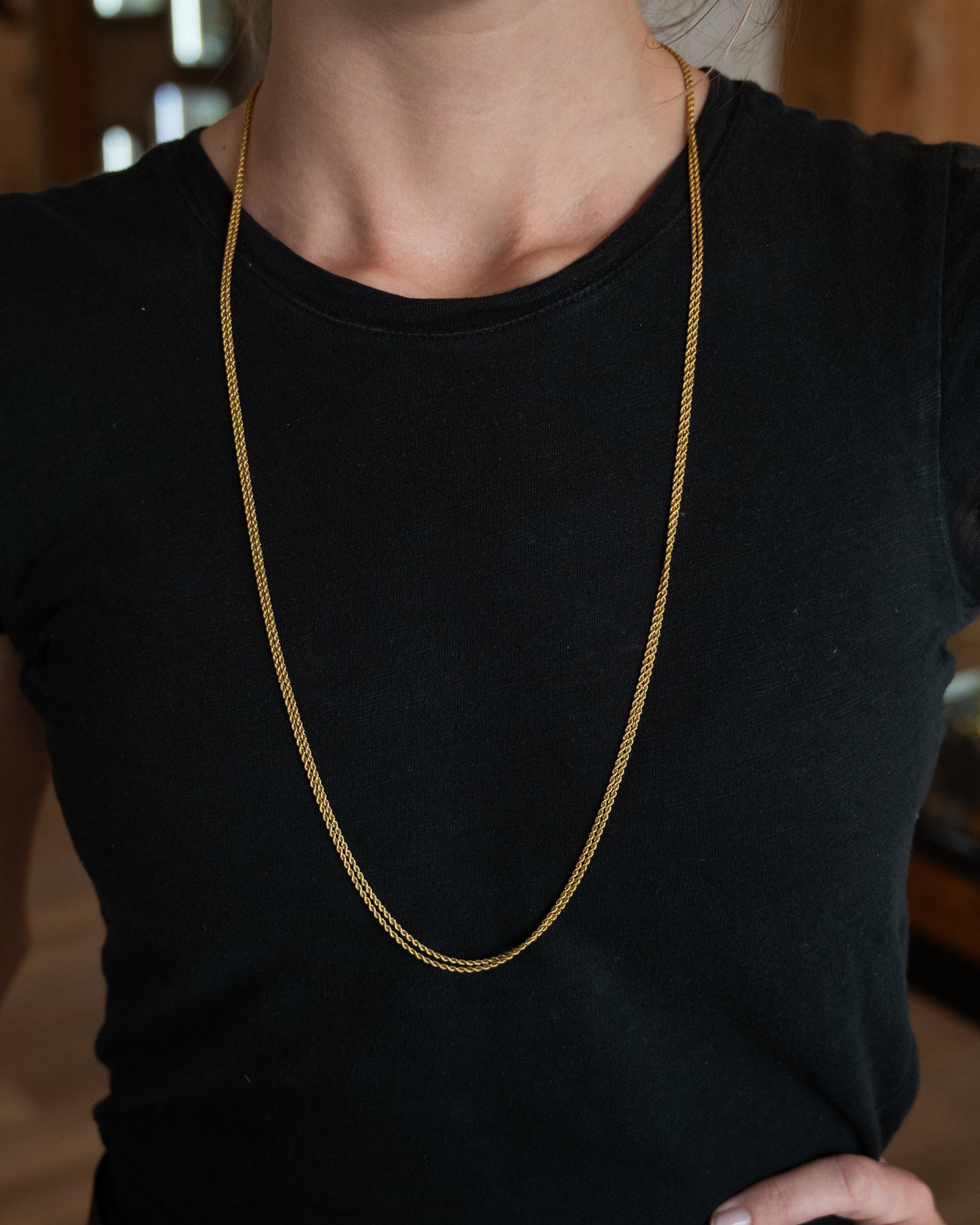 Antique Victorian Rope Chain Necklace 14k Yellow Gold
