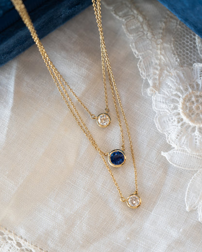 Triple Layer Sapphire & Diamond Necklace 18k Yellow Gold