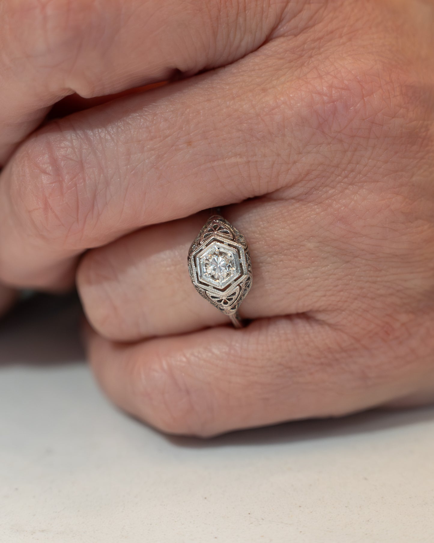 .28 Antique Deco Diamond Filigree Engagement Ring 18k