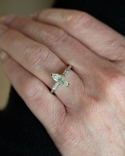 1 Carat Vintage Marquise Diamond Engagement Ring Platinum