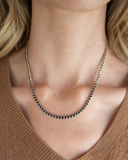 15 Carat Blue Sapphire Tennis Necklace 14k Yellow Gold