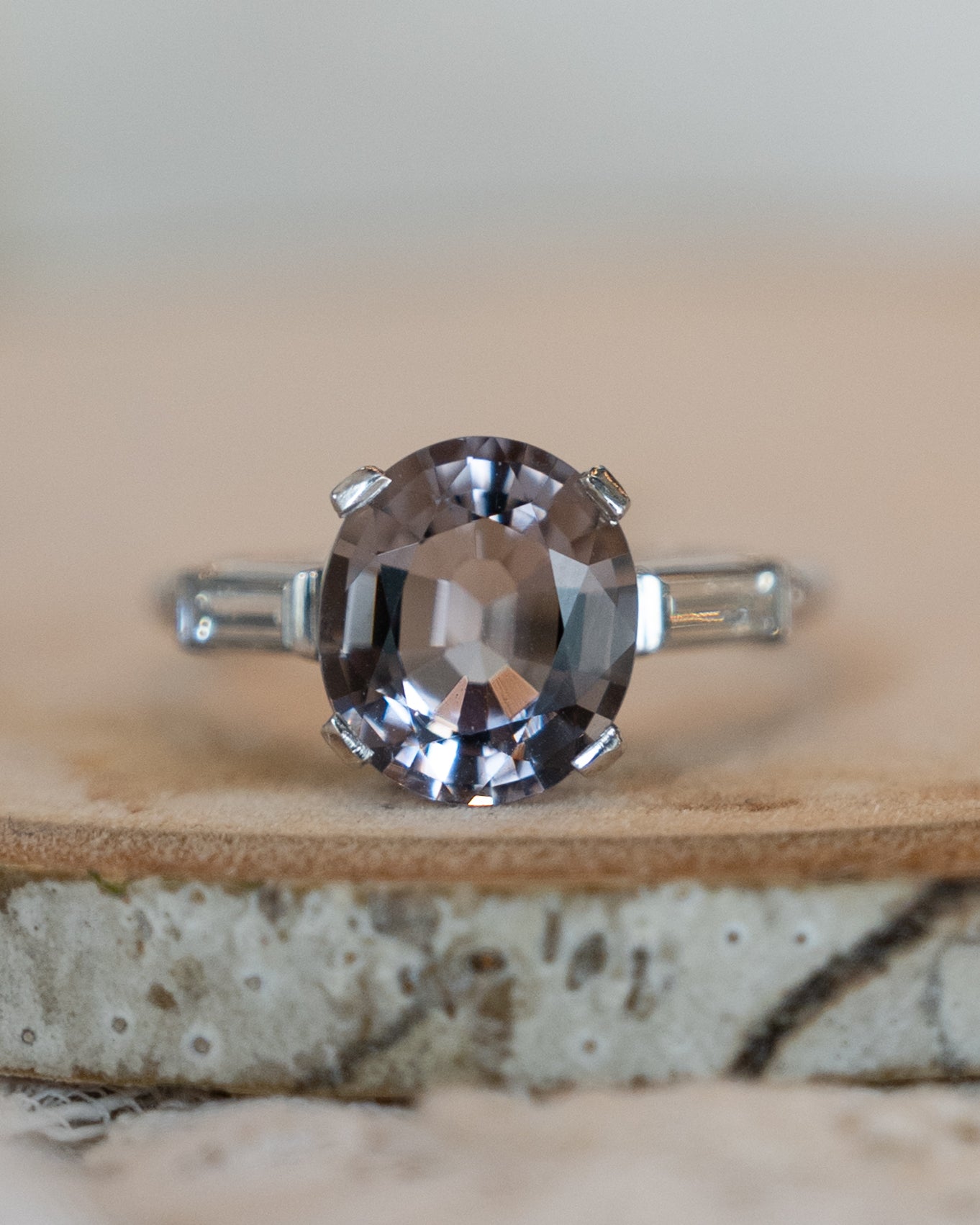 2.43 Vintage Lavender Spinel Engagement Ring in Platinum