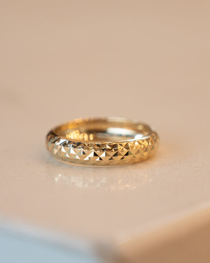 Geometric Textured Wedding Band in 14k Yellow Gold