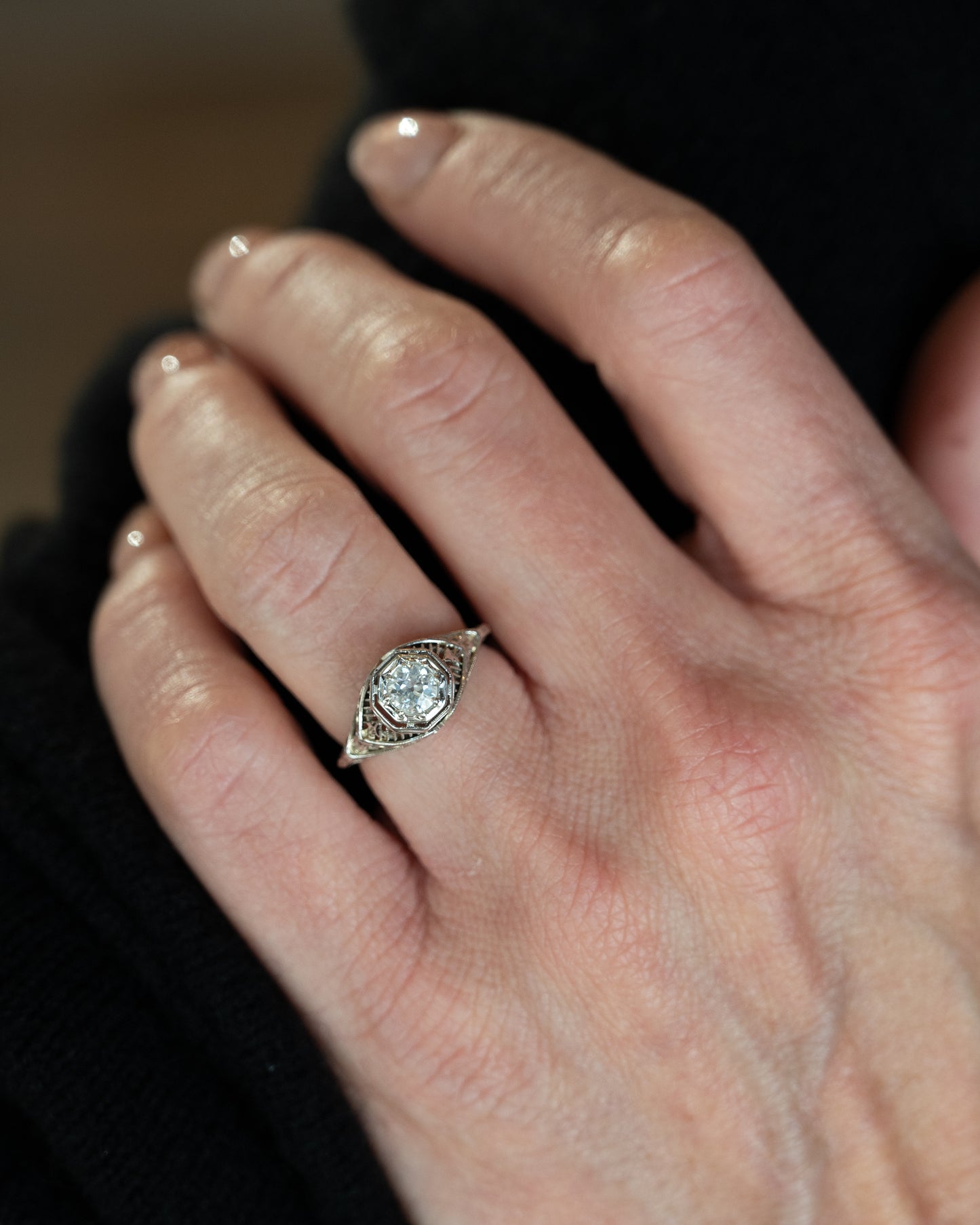 .37 Antique Deco Diamond Engagement Ring 18k