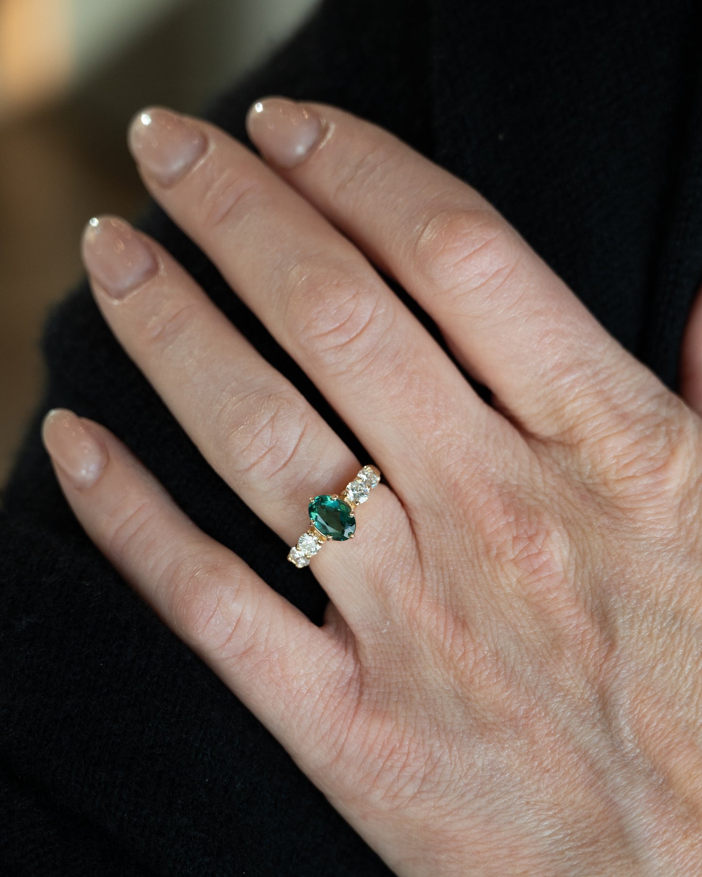1.10 Green Tourmaline Engagement Ring in 14k