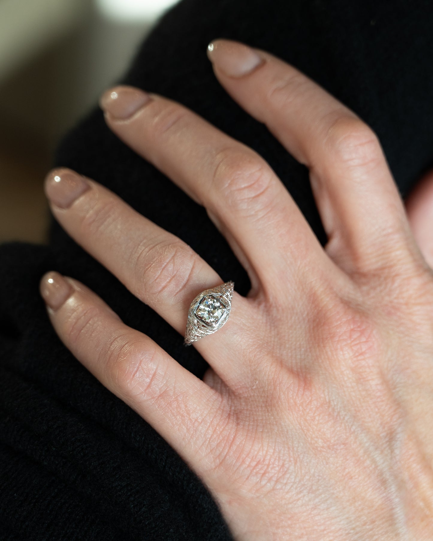 .73 Antique Diamond Engagement Ring in 18k White Gold