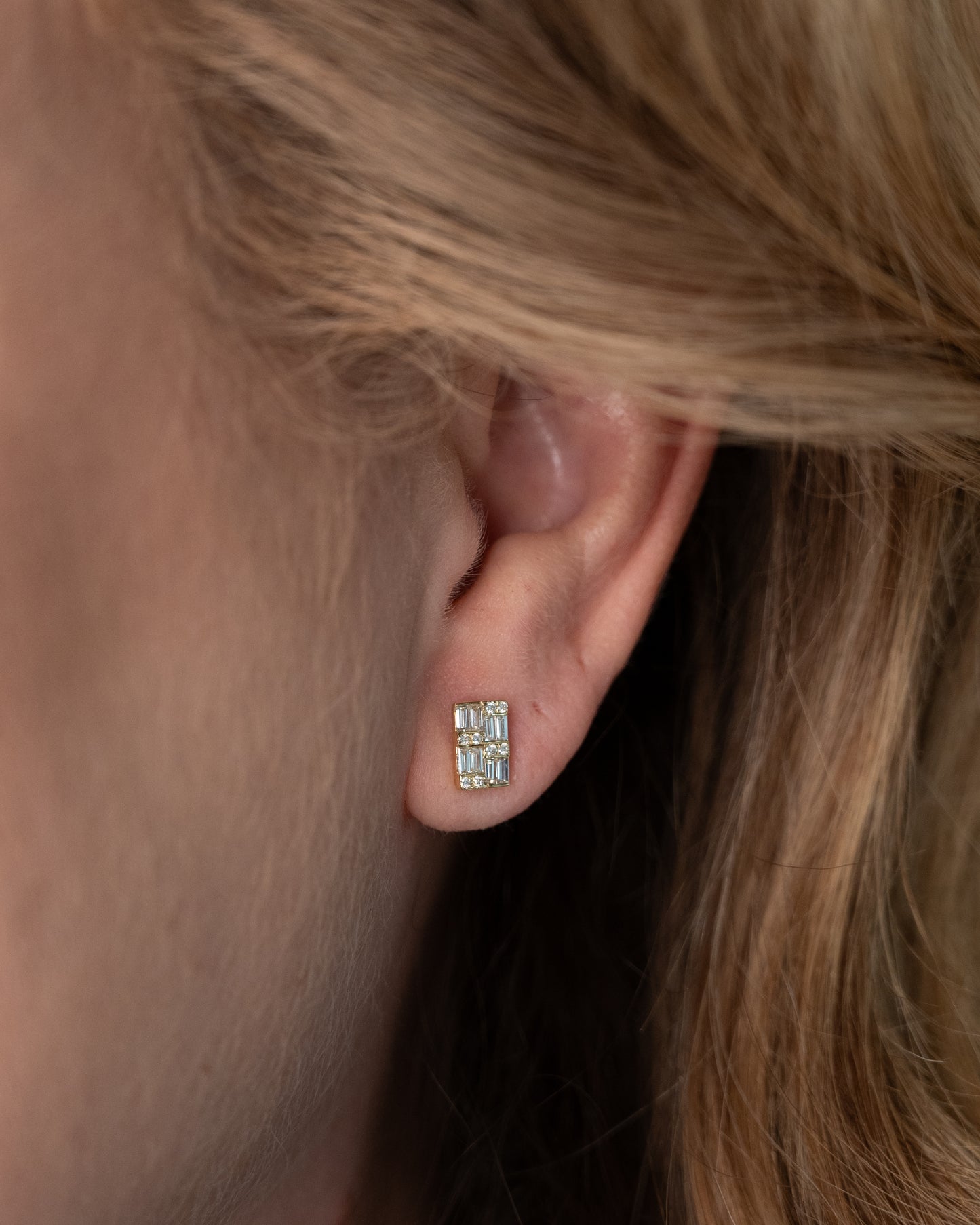 .48 Baguette & Round Diamond Stud Earrings 14k