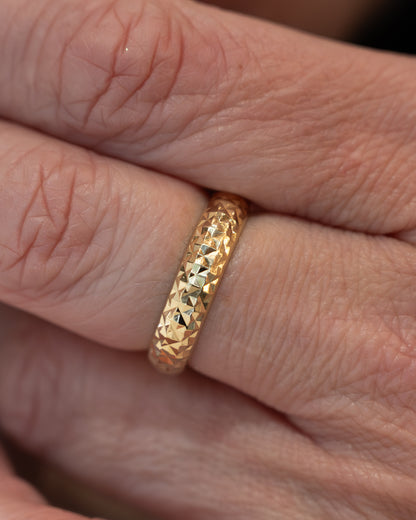 Geometric Textured Wedding Band in 14k Yellow Gold