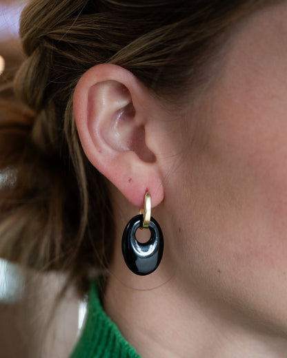 Carved Black Onyx Dangle Earrings 14k Yellow Gold
