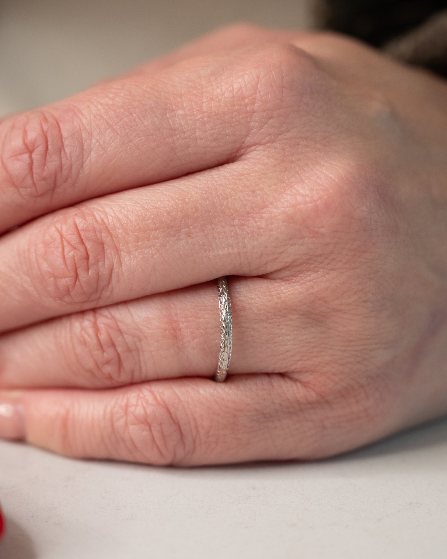 Antique Art Deco 2mm Chevron Wedding Band 18k