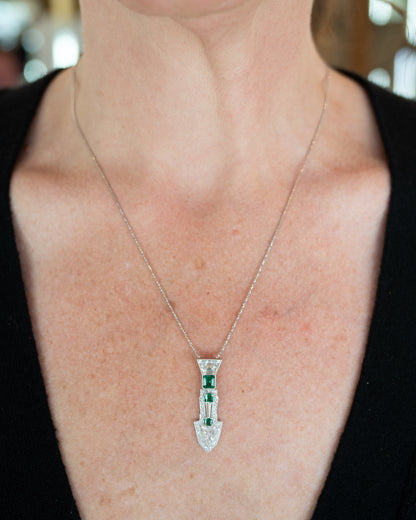 1.03 Shield Cut Diamond & Emerald Pendant Necklace in 14k