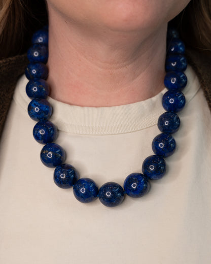 Vintage Lapis Lazuli Bead Necklace in 14k Yellow Gold