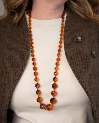 Vintage Mid-Century Citrine Bead Necklace in 14k