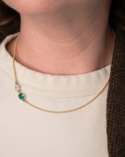 Asymmetrical Emerald & Diamond Necklace 14k