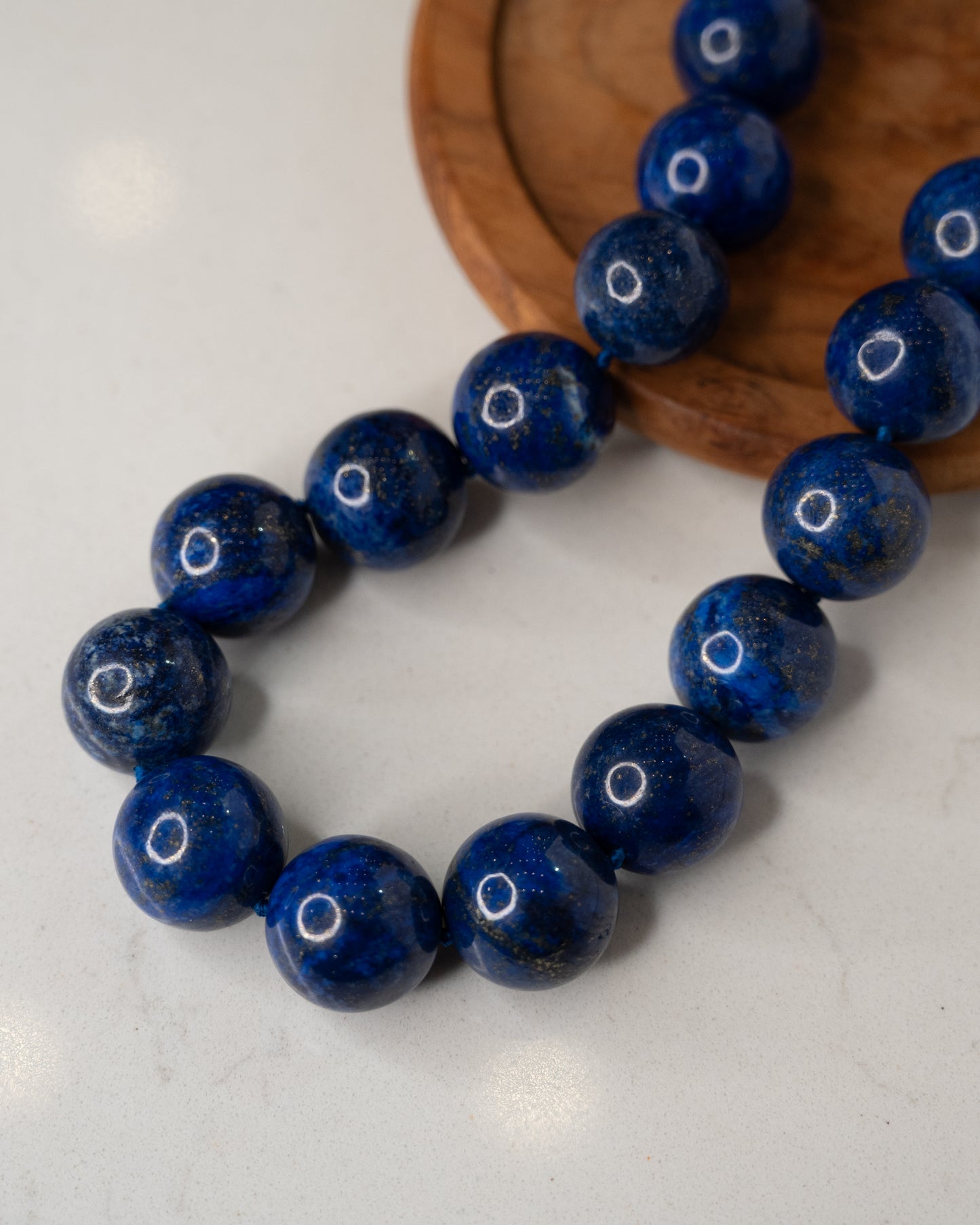 Vintage Lapis Lazuli Bead Necklace in 14k Yellow Gold