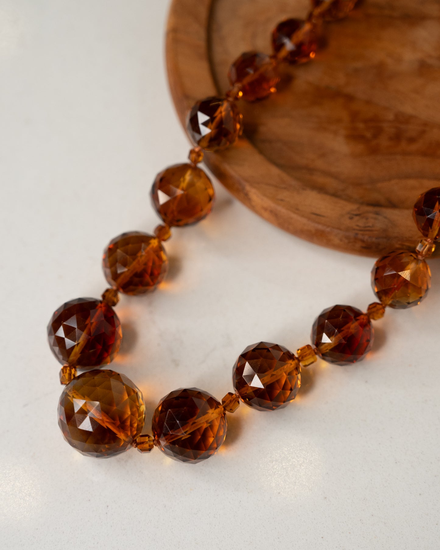 Vintage Mid-Century Citrine Bead Necklace in 14k