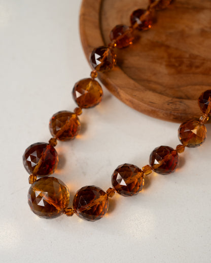 Vintage Mid-Century Citrine Bead Necklace in 14k