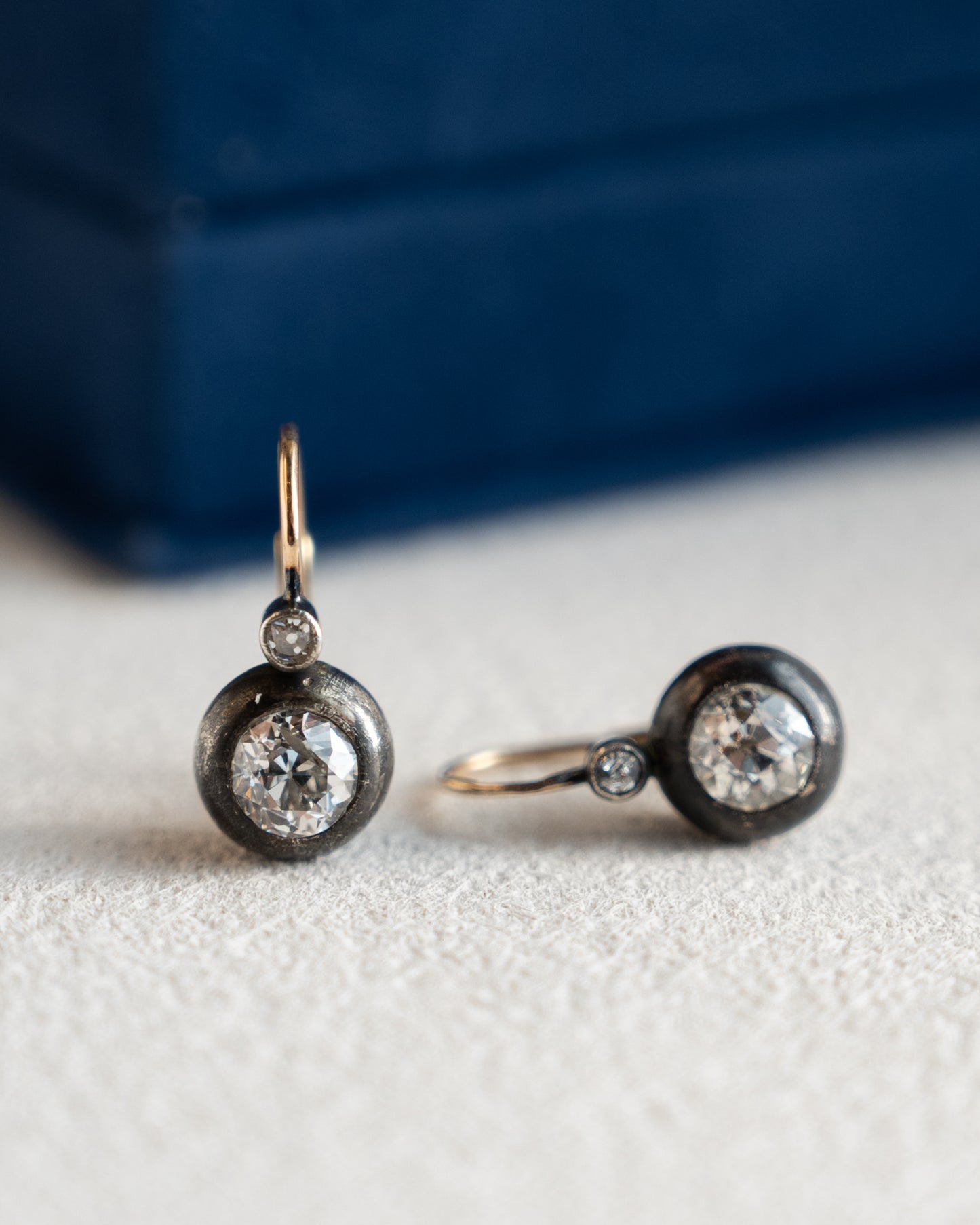 1.51 Antique Old Mine Cut Diamond Drop Earrings 14k/Sterling