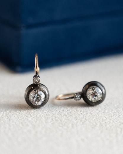 1.51 Antique Old Mine Cut Diamond Drop Earrings 14k/Sterling