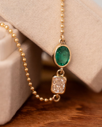 Asymmetrical Emerald & Diamond Necklace 14k