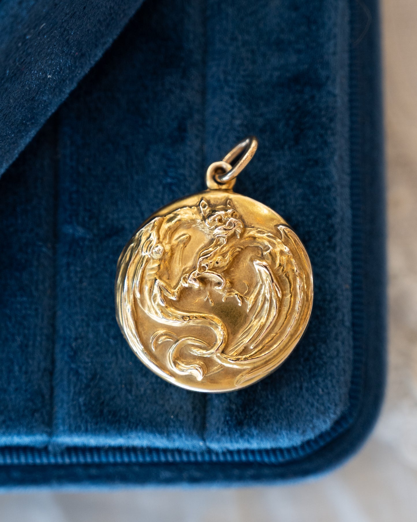 Antique Victorian Dragon Locket Pendant 14k Yellow Gold