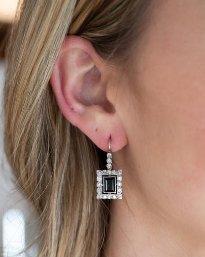 2.40 Blue Sapphire & Diamond Earrings 14k White Gold