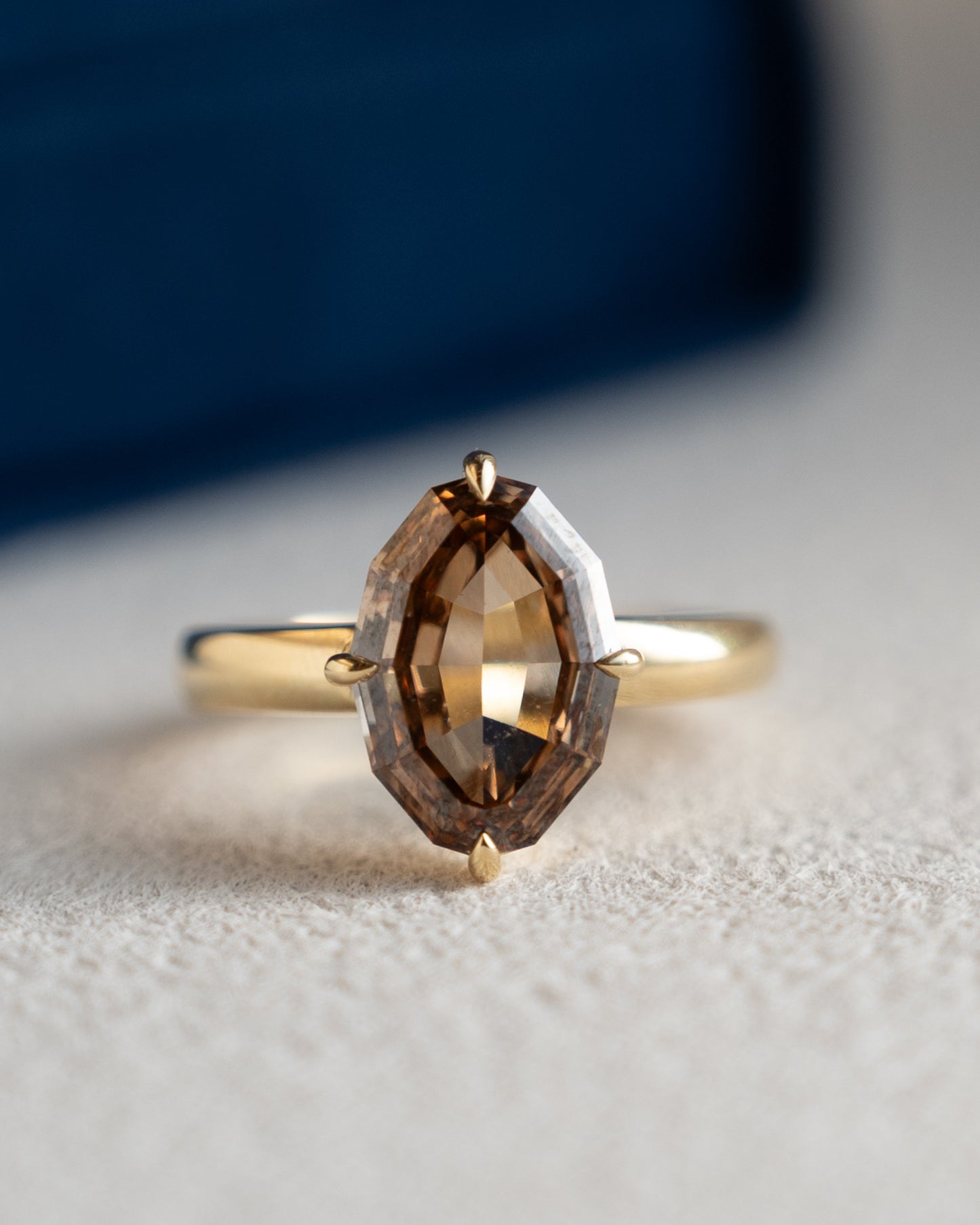 3.58 Oval Step Cut Cognac Diamond 18k Yellow Gold