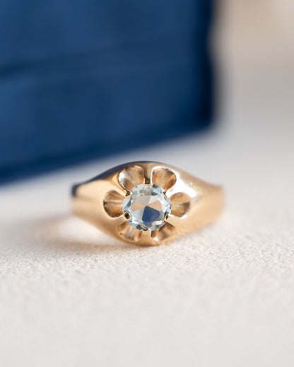 .80 Vintage Aquamarine Cocktail Ring 14k Yellow Gold