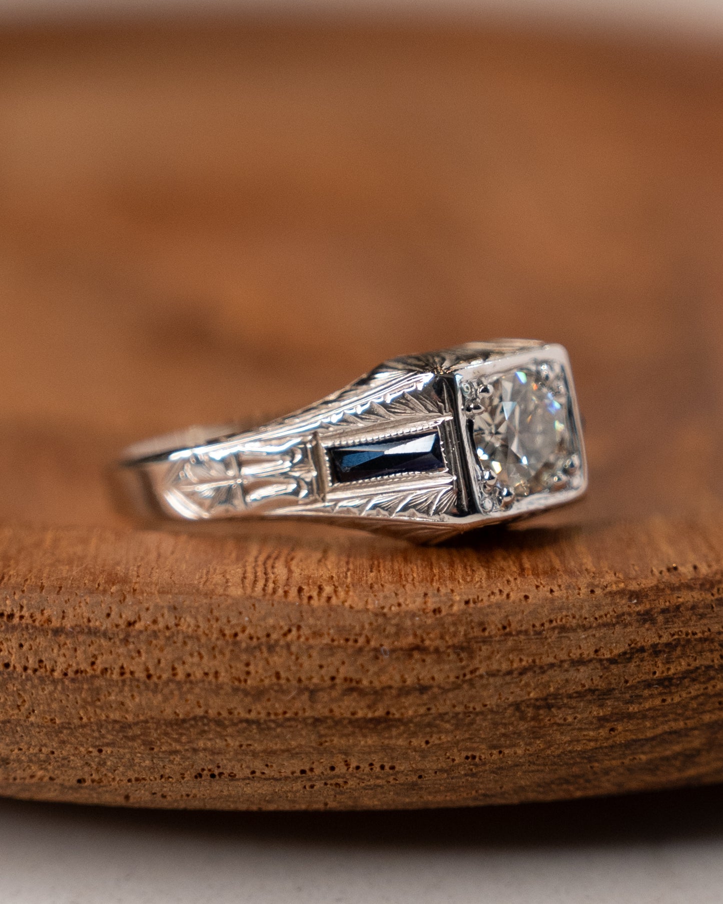 .65 Antique Diamond & Sapphire Engagement Ring in 20k