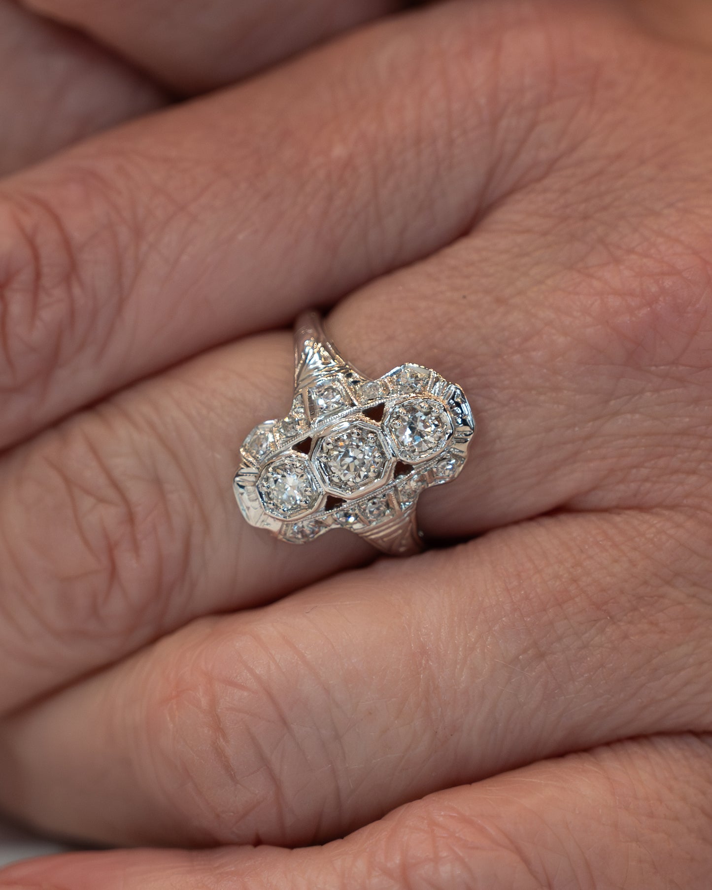 .42 Antique Deco Navette Cocktail Ring in 18k