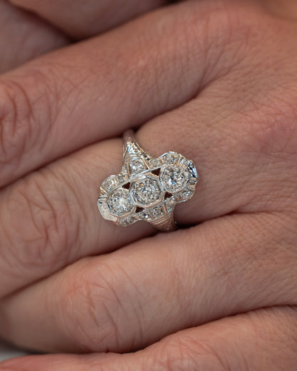 .42 Antique Deco Navette Cocktail Ring in 18k