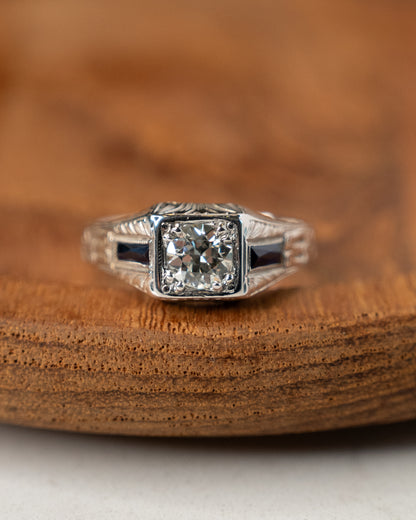 .65 Antique Diamond & Sapphire Engagement Ring in 20k